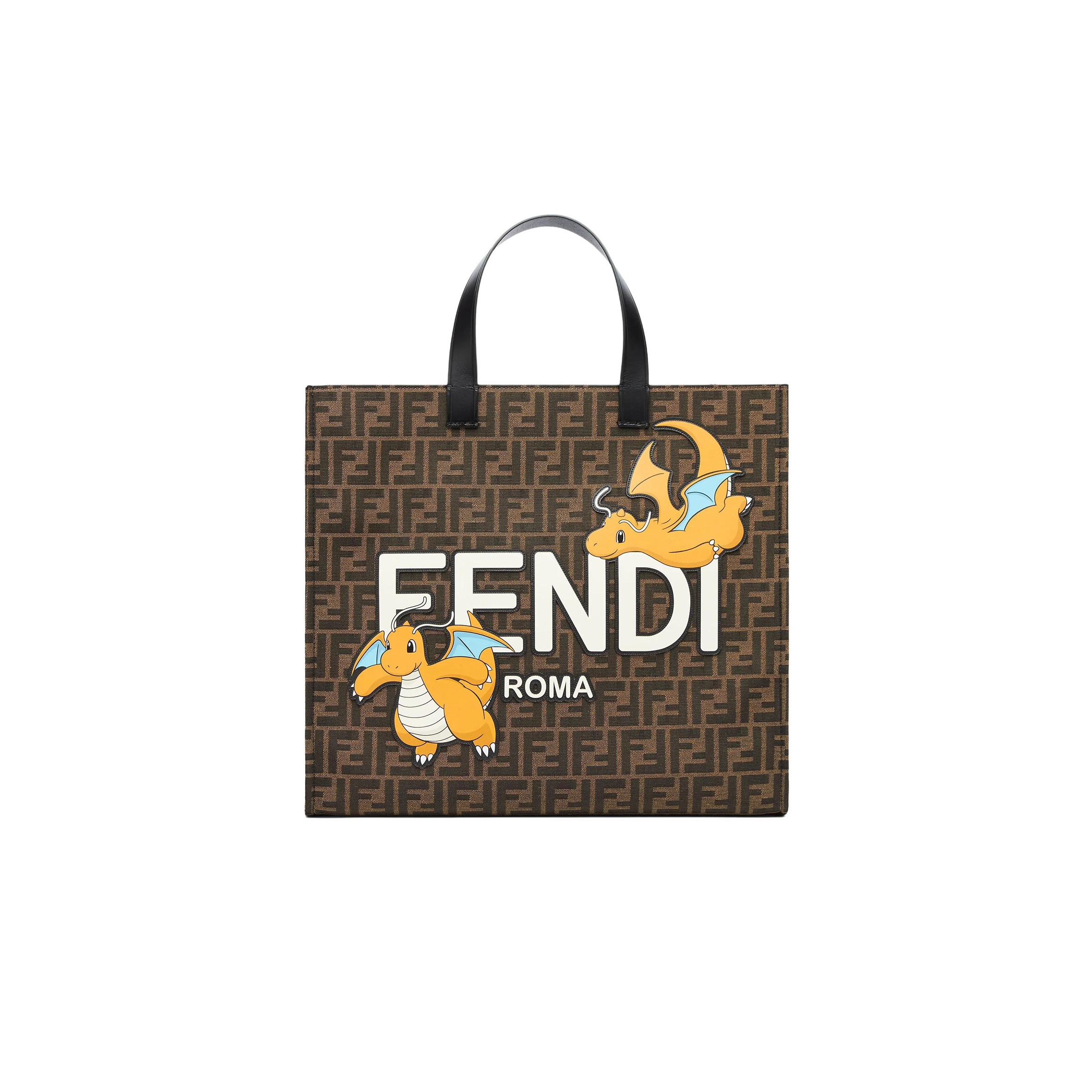 F**di brown ff print canvas bag from the F**di x frgmt x pokÉmon collaboration 8bh357ar1xf1npj (41*35*19cm)